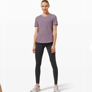 Lululemon Women's Long Distance Short Sleeve Tee Heathered Lilac Sz 2